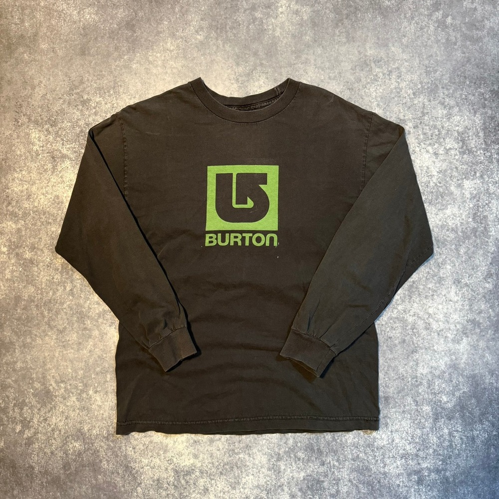 Vintage Burton Mens Long Sleeve Graphic T-Shirt Black Green Logo Snowboard Med